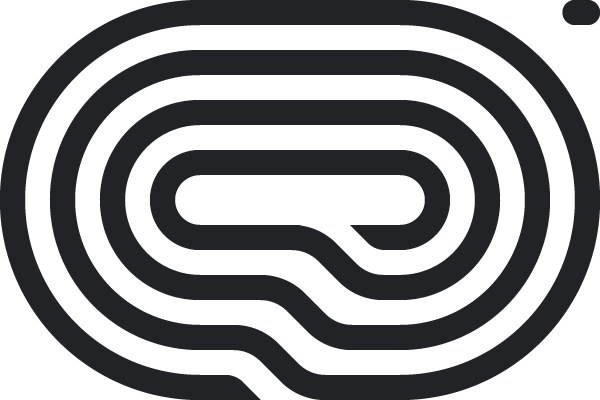 Abstract black maze-like geometric pattern with thick concentric curves in a rounded layout.